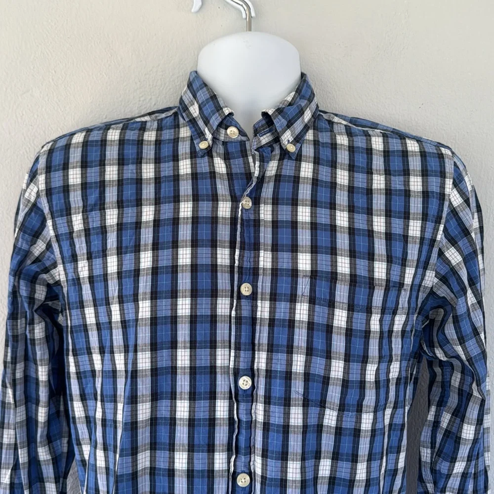 J. Crew shirtings washed casual tailored fit blue plaid button down shirt small